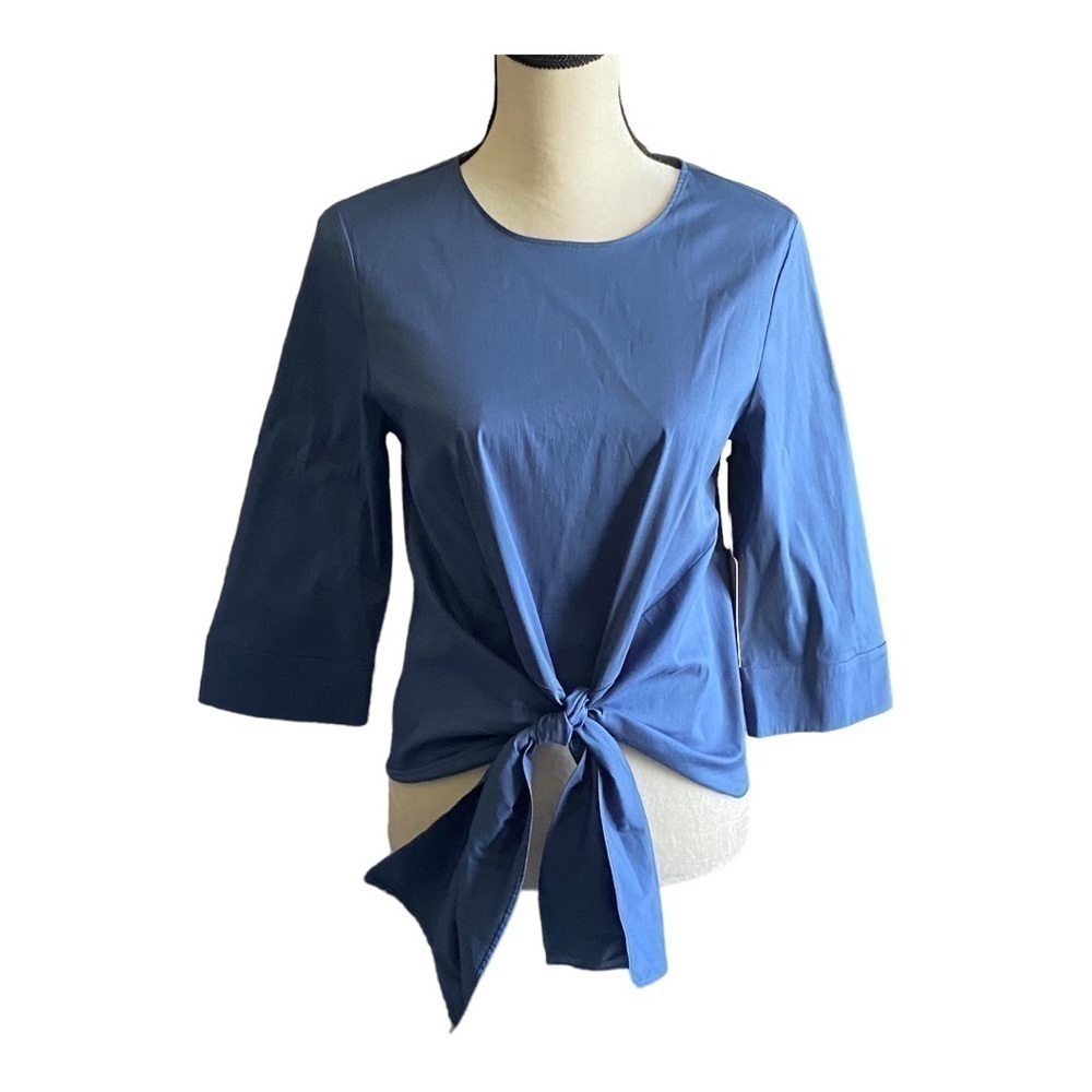 NWT-HALOGEN-BLUE TIE FRONT BLOUSE-SIZE XS